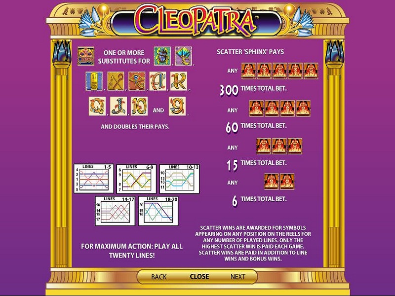 Cleopatra Wilds and Free Spins info