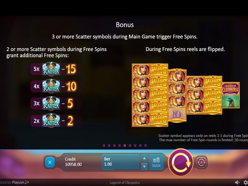 Legend of Cleopatra Free Spins info